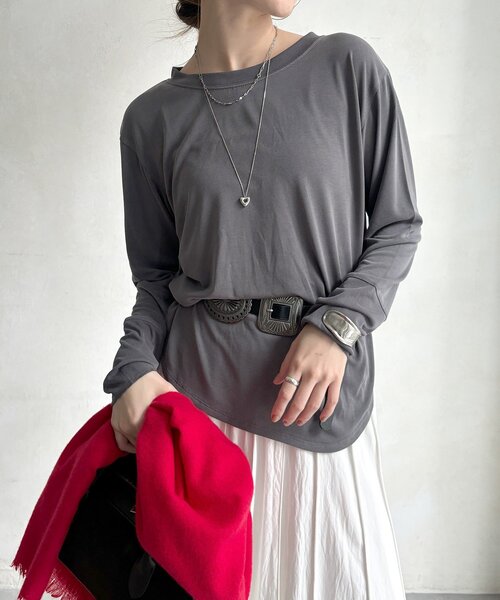 DouDou(ドゥドゥ)の「ビンテージフィブリルTEE(Tシャツ/カットソー・レディース・オフホワイト/チャコールグレー/ブラック・FREE)」の13枚目の写真