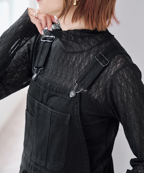 Spick & Span(スピックアンドスパン)の「シュリンクレースハイネックプルオーバー(Tシャツ/カットソー・レディース・ホワイト系その他/ブラック・FREE)」の1枚目の写真