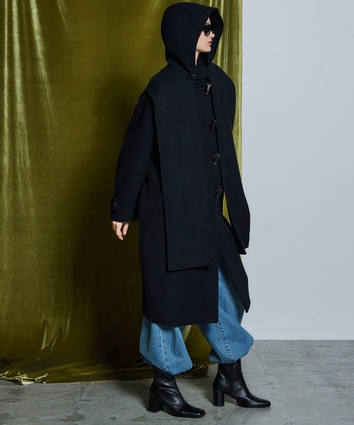 MAISON SPECIAL(メゾンスペシャル)の「【26WINTER PRE-ORDER】Duffle Muffler Coat/ダッフルマフラーコート(ダッフルコート・レディース・ブラック/ブルー/マルチ・FREE)」の2枚目の写真