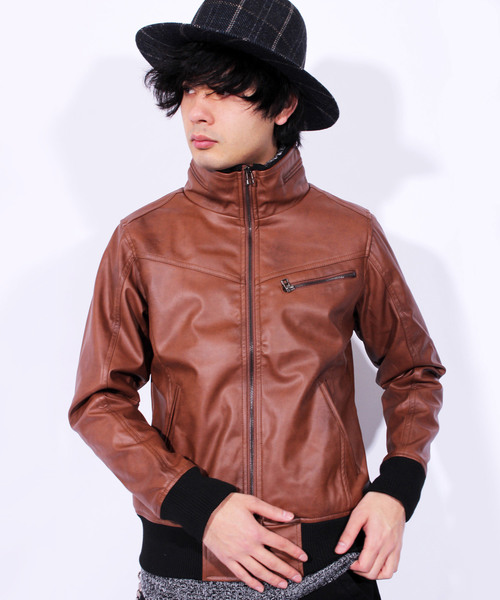 8(eight)(エイト)の「PUレザーシングルライダースジャケット(ライダースジャケット・メンズ・インディゴブルー/グレー/カーキ/ブラック/ワイン/タン/ブラウン/ネイビー・LARGE/X-LARGE/MEDIUM/SMALL)」の1枚目の写真