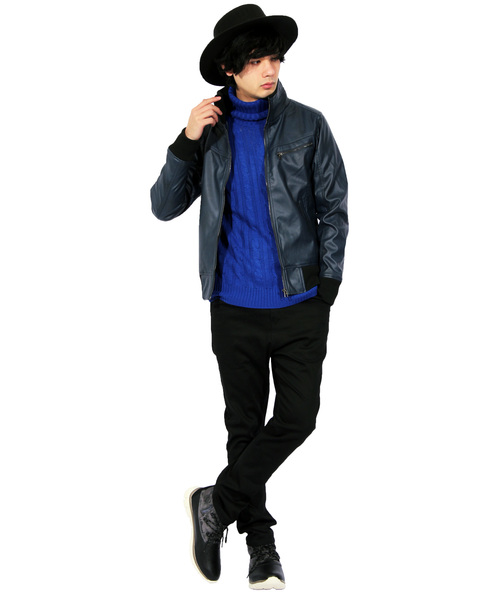 8(eight)(エイト)の「PUレザーシングルライダースジャケット(ライダースジャケット・メンズ・インディゴブルー/グレー/カーキ/ブラック/ワイン/タン/ブラウン/ネイビー・LARGE/X-LARGE/MEDIUM/SMALL)」の22枚目の写真