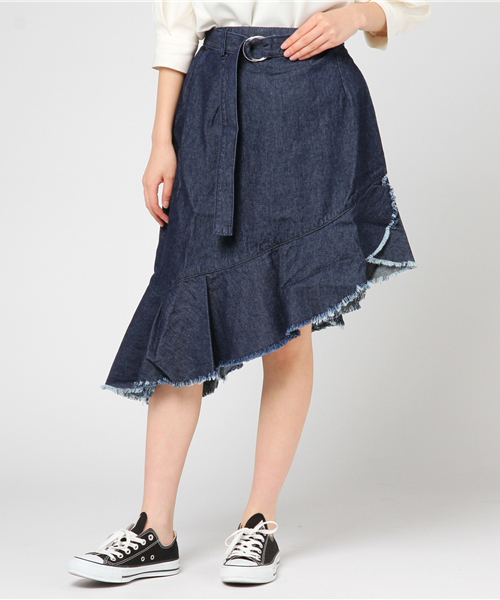 WEGO（ウィゴー）の「WEGO/ベルト付きアシンメトリースカート（スカート・レディース・その他1/インディゴブルー・FREE）」の2枚目の写真