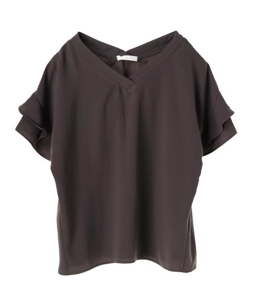 AMERICAN HOLIC（アメリカンホリック）の「・袖フリル両Vネックブラウス（シャツ/ブラウス・レディース・ミント/グレイッシュベージュ/ネイビー/チャコールグレー・FREE）」の7枚目の写真