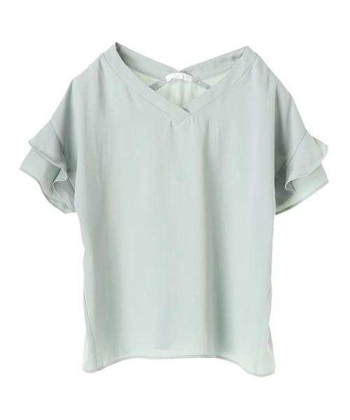 AMERICAN HOLIC（アメリカンホリック）の「・袖フリル両Vネックブラウス（シャツ/ブラウス・レディース・ミント/グレイッシュベージュ/ネイビー/チャコールグレー・FREE）」の9枚目の写真