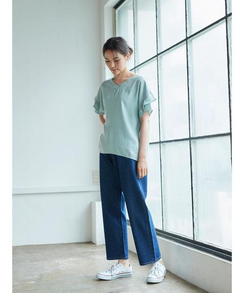 AMERICAN HOLIC（アメリカンホリック）の「・袖フリル両Vネックブラウス（シャツ/ブラウス・レディース・ミント/グレイッシュベージュ/ネイビー/チャコールグレー・FREE）」の11枚目の写真