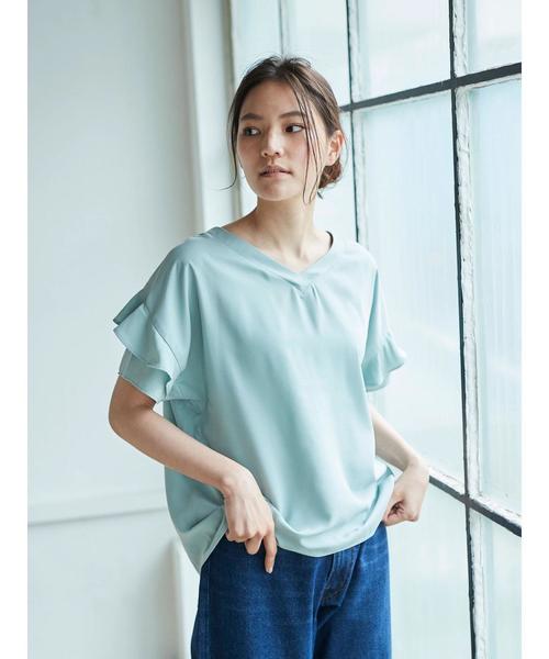 AMERICAN HOLIC（アメリカンホリック）の「・袖フリル両Vネックブラウス（シャツ/ブラウス・レディース・ミント/グレイッシュベージュ/ネイビー/チャコールグレー・FREE）」の12枚目の写真