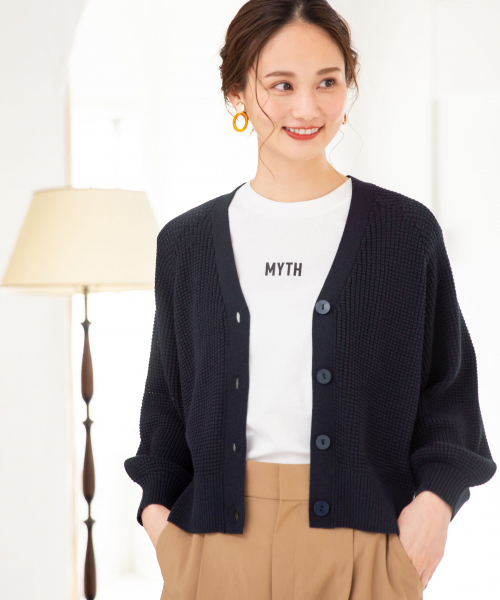 GLOBAL WORK（グローバルワーク）の「ボリュームワッフルニットカーデ/822630（カーディガン/ボレロ・レディース・ホワイト/ベージュ/ネイビー/イエロー/グレー・MEDIUM/LARGE）」の4枚目の写真