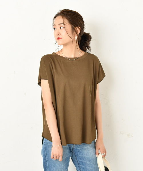 DouDou（ドゥドゥ）の「バックヘンリー半袖（Tシャツ/カットソー・レディース・オフホワイト/カーキ/ブラック系その他・FREE）」の2枚目の写真