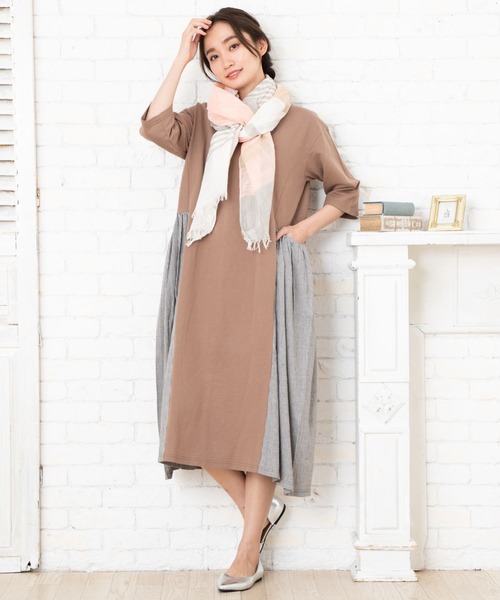 セール 裏毛 ストライプ布帛ドッキングサイドギャザーワンピース 大きいサイズ対応 9号 M 15号 3l ワンピース Sabstreet My Standard サブストリートマイスタンダード のファッション通販 Zozotown