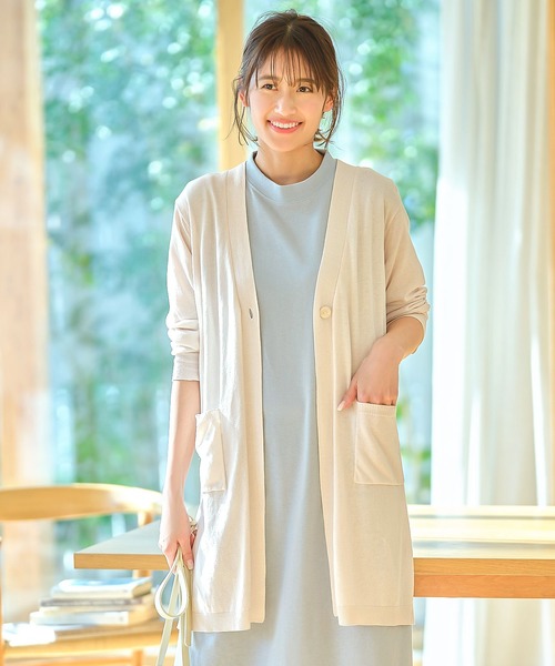 KOBE LETTUCE（コウベレタス）の「[バンブーコットン]ニットシアーカーディガン[C4523]（カーディガン/ボレロ・レディース・ホワイト系その他/グレイッシュベージュ/イエロー系その他/ライラック/ブラック/カーキ・FREE）」の2枚目の写真