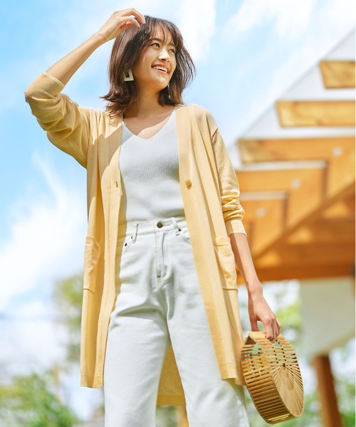 KOBE LETTUCE（コウベレタス）の「[バンブーコットン]ニットシアーカーディガン[C4523]（カーディガン/ボレロ・レディース・ホワイト系その他/グレイッシュベージュ/イエロー系その他/ライラック/ブラック/カーキ・FREE）」の6枚目の写真