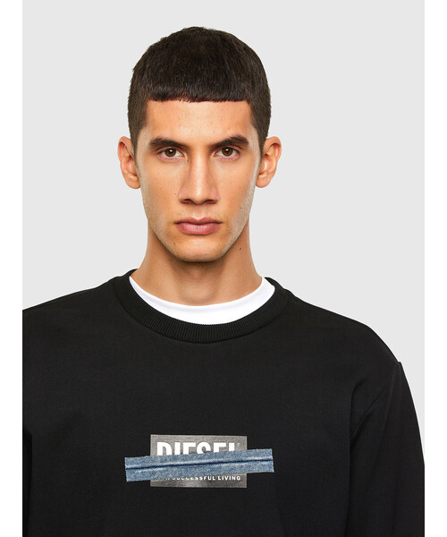 新品タグ付き　DIESEL　ディーゼル　スウェット　スパンコール　ボックスロゴ ディーゼル DIESEL ロゴプリントスウェット （WHITE