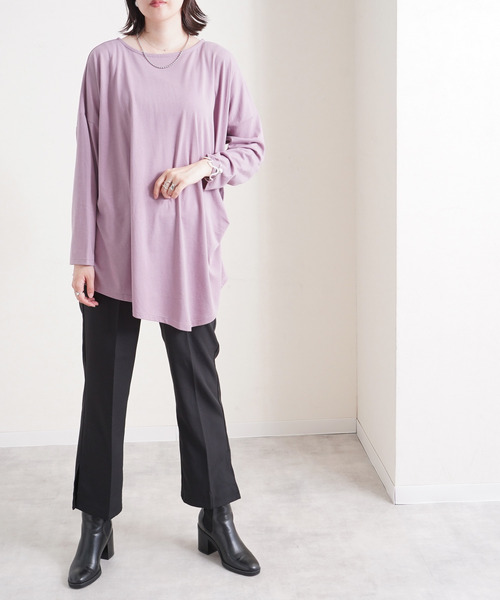 Fizz（フィズ）の「【Fizz/フィズ】　アシメヘム　サイドタック変形カットソー（Tシャツ/カットソー・レディース・ブラック/アイボリー/ラベンダー/グレイッシュベージュ・M）」の18枚目の写真