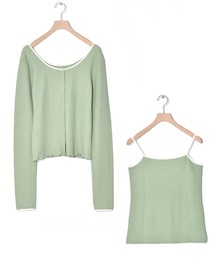 Alley by w closet | 【Alley】凹凸カット生地配色パイピングプルオーバー+キャミソールSET(Tシャツ/カットソー)