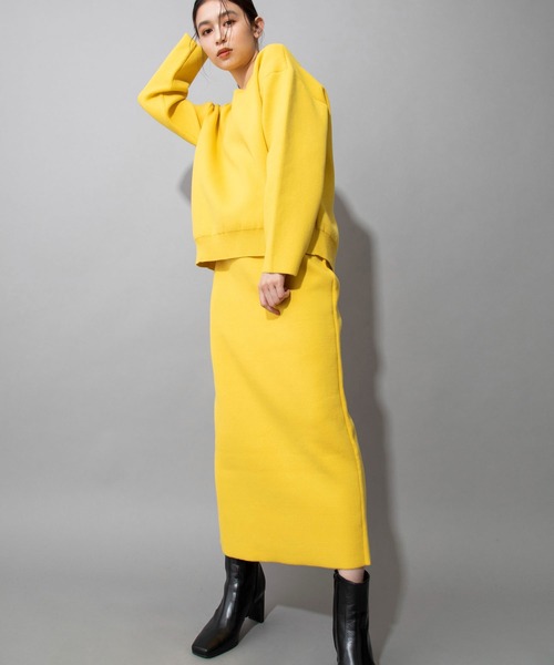 Munich(ミューニック)の「ダブルフェイスニット 2WAYタイトスカート(セットアップ可)(スカート・レディース・ネイビー/カーキ/イエロー/アイボリー・S/M)」の18枚目の写真