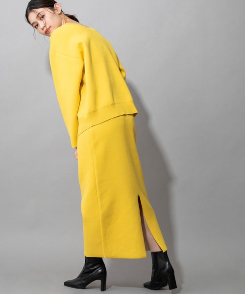 Munich(ミューニック)の「ダブルフェイスニット 2WAYタイトスカート(セットアップ可)(スカート・レディース・ネイビー/カーキ/イエロー/アイボリー・S/M)」の19枚目の写真