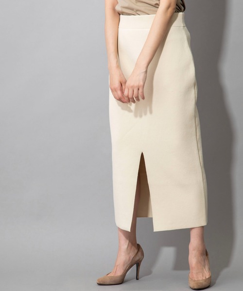 Munich(ミューニック)の「ダブルフェイスニット 2WAYタイトスカート(セットアップ可)(スカート・レディース・ネイビー/カーキ/イエロー/アイボリー・S/M)」の7枚目の写真