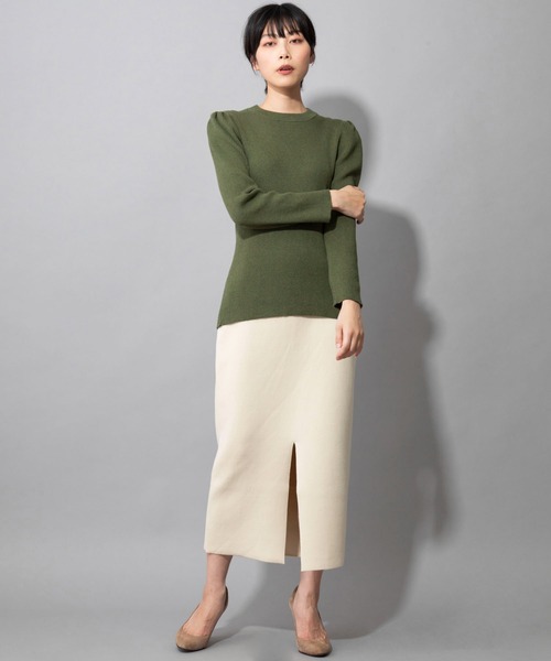 Munich(ミューニック)の「ダブルフェイスニット 2WAYタイトスカート(セットアップ可)(スカート・レディース・ネイビー/カーキ/イエロー/アイボリー・S/M)」の5枚目の写真