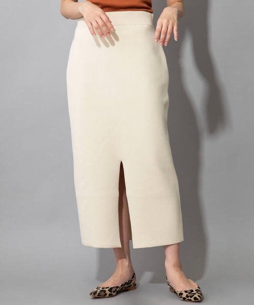 Munich(ミューニック)の「ダブルフェイスニット 2WAYタイトスカート(セットアップ可)(スカート・レディース・ネイビー/カーキ/イエロー/アイボリー・S/M)」の10枚目の写真