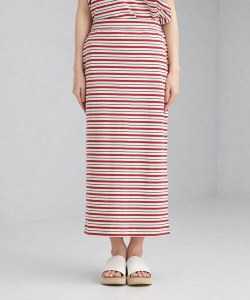 green label relaxing(グリーンレーベルリラクシング)の「SC フライス バックスリット タイト スカート / ボーダー(スカート・レディース・ブラック/ダークグレー/レッド・FREE)」の4枚目の写真