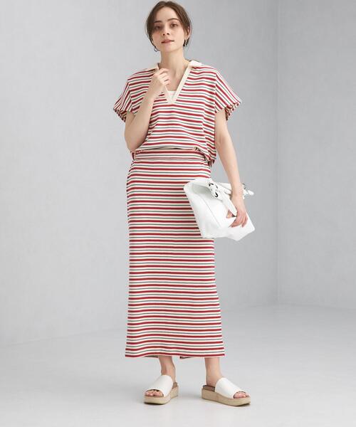 green label relaxing(グリーンレーベルリラクシング)の「SC フライス バックスリット タイト スカート / ボーダー(スカート・レディース・ブラック/ダークグレー/レッド・FREE)」の13枚目の写真