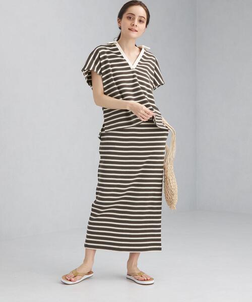 green label relaxing(グリーンレーベルリラクシング)の「SC フライス バックスリット タイト スカート / ボーダー(スカート・レディース・ブラック/ダークグレー/レッド・FREE)」の20枚目の写真