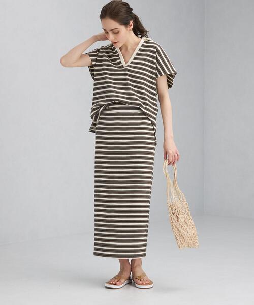 green label relaxing(グリーンレーベルリラクシング)の「SC フライス バックスリット タイト スカート / ボーダー(スカート・レディース・ブラック/ダークグレー/レッド・FREE)」の21枚目の写真