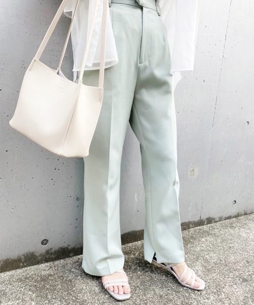 one after another NICE CLAUP（ワンアフターアナザーナイスクラップ）の「極限スラックスパンツ（スラックス・レディース・アイボリー/モカ/ミント/サックスブルー系/ブルーパープル・SMALL/MEDIUM）」の3枚目の写真