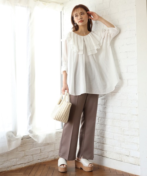 one after another NICE CLAUP（ワンアフターアナザーナイスクラップ）の「極限スラックスパンツ（スラックス・レディース・アイボリー/モカ/ミント/サックスブルー系/ブルーパープル・SMALL/MEDIUM）」の7枚目の写真