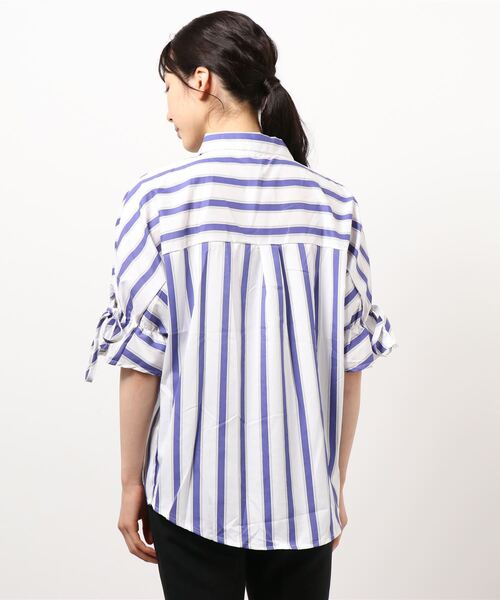 Cheri（シェリ）の「シフォンストライプVネックブラウス（シャツ/ブラウス・レディース・ブラック/ブルー/ピンク・FREE）」の5枚目の写真