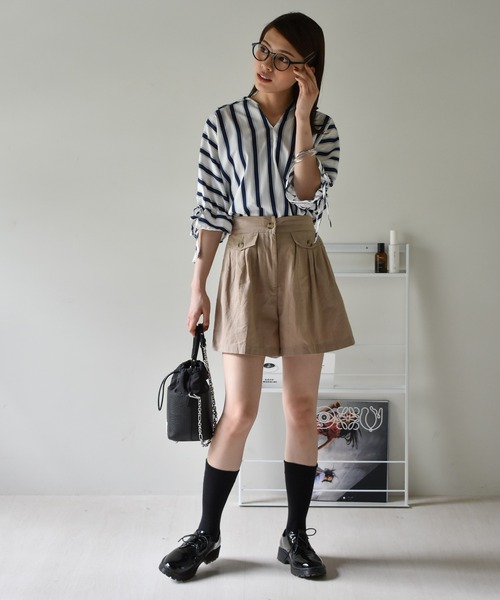 Cheri（シェリ）の「シフォンストライプVネックブラウス（シャツ/ブラウス・レディース・ブラック/ブルー/ピンク・FREE）」の8枚目の写真