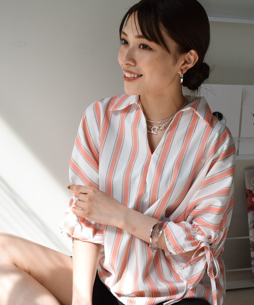 Cheri（シェリ）の「シフォンストライプVネックブラウス（シャツ/ブラウス・レディース・ブラック/ブルー/ピンク・FREE）」の16枚目の写真