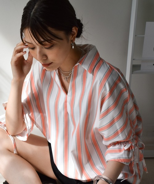 Cheri（シェリ）の「シフォンストライプVネックブラウス（シャツ/ブラウス・レディース・ブラック/ブルー/ピンク・FREE）」の17枚目の写真