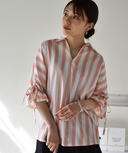 Cheri（シェリ）の「シフォンストライプVネックブラウス（シャツ/ブラウス・レディース・ブラック/ブルー/ピンク・FREE）」の18枚目の写真