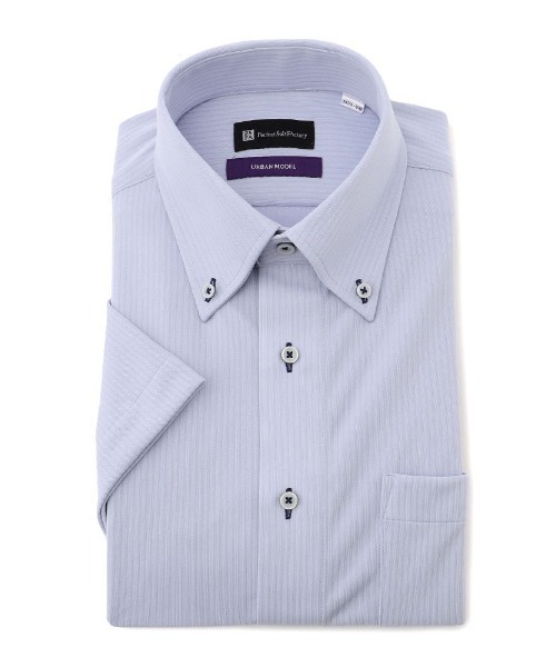 Perfect Suit FActory（パーフェクトスーツファクトリー）の「【抗菌/形態安定】ニット半袖ワイシャツ　ブルー/ピンク（ビジネスシャツ・メンズ・ピンク/ブルー・LL/M/S/L）」の2枚目の写真