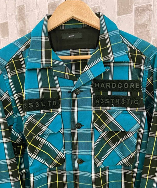 DIESEL（ディーゼル）の「ベルクロワッペン バックロゴチェックシャツ「S-TAKESHI」（シャツ/ブラウス・メンズ・オレンジ/グリーン・S/M/L/XL/XXL）」の3枚目の写真
