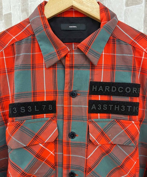 DIESEL（ディーゼル）の「ベルクロワッペン バックロゴチェックシャツ「S-TAKESHI」（シャツ/ブラウス・メンズ・オレンジ/グリーン・S/M/L/XL/XXL）」の11枚目の写真
