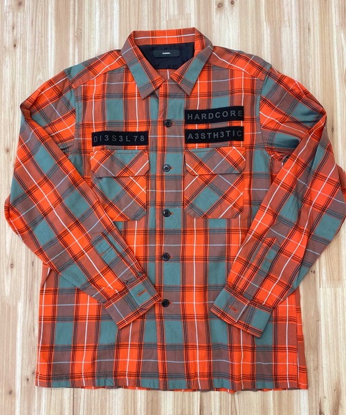 DIESEL（ディーゼル）の「ベルクロワッペン バックロゴチェックシャツ「S-TAKESHI」（シャツ/ブラウス・メンズ・オレンジ/グリーン・S/M/L/XL/XXL）」の13枚目の写真