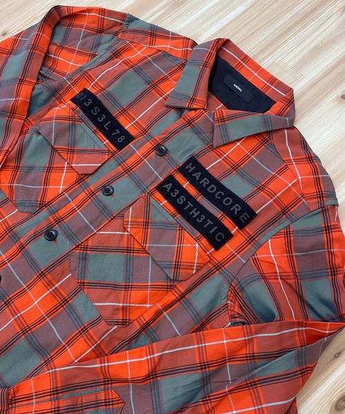 DIESEL（ディーゼル）の「ベルクロワッペン バックロゴチェックシャツ「S-TAKESHI」（シャツ/ブラウス・メンズ・オレンジ/グリーン・S/M/L/XL/XXL）」の14枚目の写真