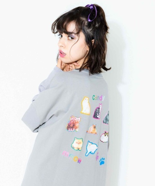 Candy Stripper(キャンディストリッパー)の「MEOW CANDY CLUB LAYERED トップス(Tシャツ/カットソー・レディース・アイボリー/グレー/ピンク・2)」の2枚目の写真