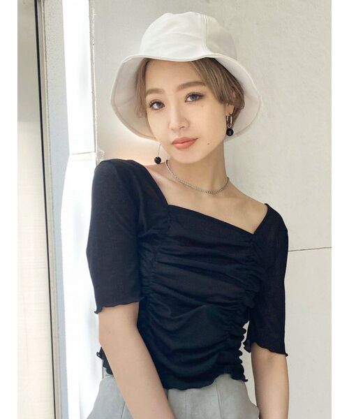 EMODA（エモダ）の「ギャザーワイドバケットハット（ハット・レディース・ホワイト/ブラック・FREE）」の14枚目の写真