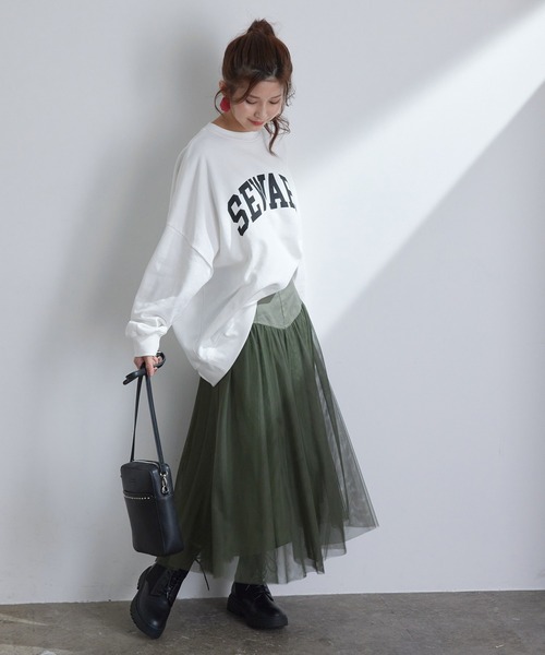 vis-`a-vis(ビサビ)の「【WEB限定】すっきり見えチュールドッキングスカート(スカート・レディース・ブラック/カーキ/キナリ・S/M)」の8枚目の写真