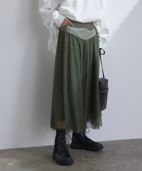 vis-`a-vis(ビサビ)の「【WEB限定】すっきり見えチュールドッキングスカート(スカート・レディース・ブラック/カーキ/キナリ・S/M)」の22枚目の写真