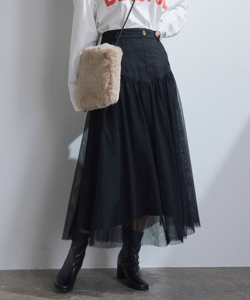 vis-`a-vis(ビサビ)の「【WEB限定】すっきり見えチュールドッキングスカート(スカート・レディース・ブラック/カーキ/キナリ・S/M)」の18枚目の写真