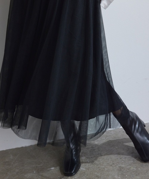 vis-`a-vis(ビサビ)の「【WEB限定】すっきり見えチュールドッキングスカート(スカート・レディース・ブラック/カーキ/キナリ・S/M)」の16枚目の写真