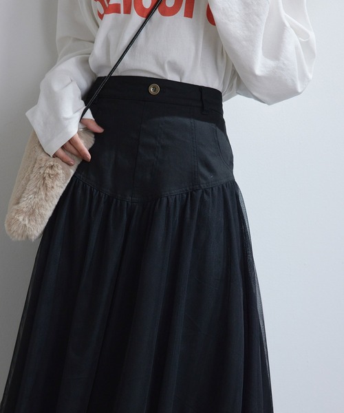 vis-`a-vis(ビサビ)の「【WEB限定】すっきり見えチュールドッキングスカート(スカート・レディース・ブラック/カーキ/キナリ・S/M)」の21枚目の写真