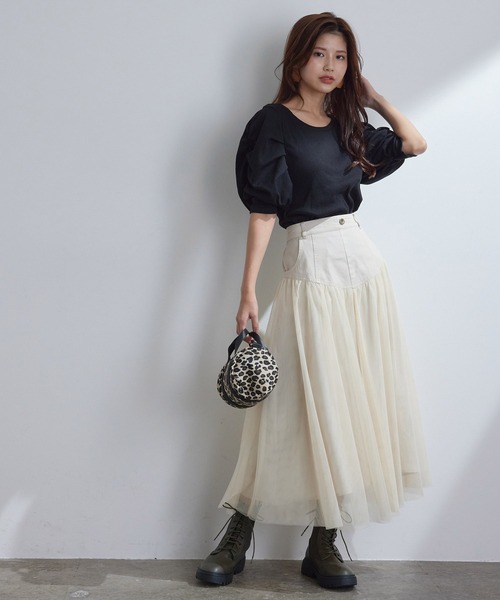 vis-`a-vis(ビサビ)の「【WEB限定】すっきり見えチュールドッキングスカート(スカート・レディース・ブラック/カーキ/キナリ・S/M)」の11枚目の写真