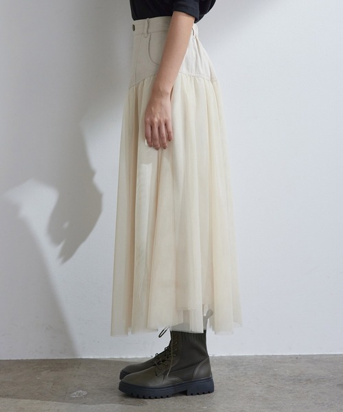 vis-`a-vis(ビサビ)の「【WEB限定】すっきり見えチュールドッキングスカート(スカート・レディース・ブラック/カーキ/キナリ・S/M)」の14枚目の写真