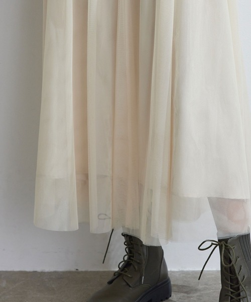 vis-`a-vis(ビサビ)の「【WEB限定】すっきり見えチュールドッキングスカート(スカート・レディース・ブラック/カーキ/キナリ・S/M)」の17枚目の写真