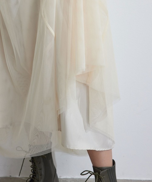 vis-`a-vis(ビサビ)の「【WEB限定】すっきり見えチュールドッキングスカート(スカート・レディース・ブラック/カーキ/キナリ・S/M)」の15枚目の写真